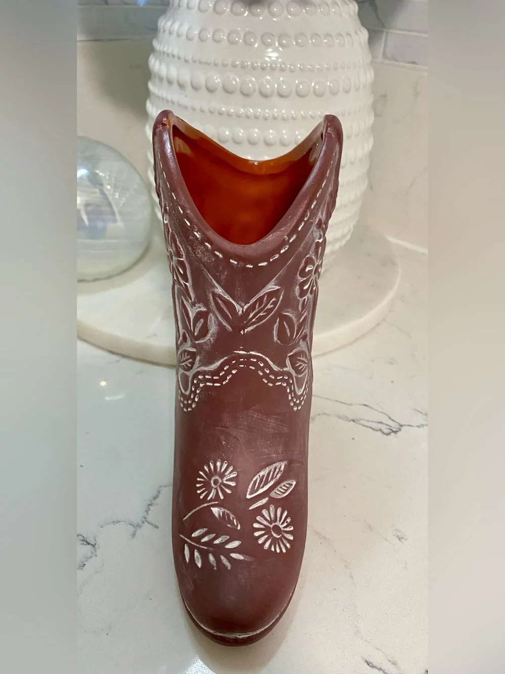 Decorative Brown Floral Cowboy Boot Vase - Home Accents